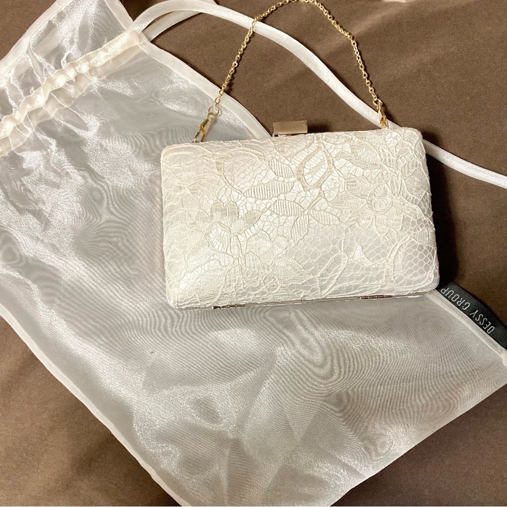 Cream lace evening bag